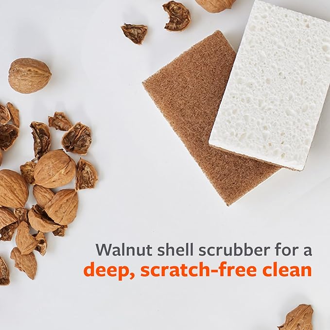Full Circle Nutcase, Plant-Based Scrubber Sponges – Pack of 6 – 3 Walnut & 3 - Image 4