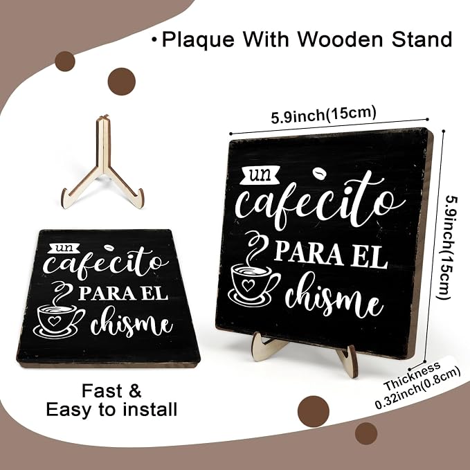 Vintage Coffee Bar Wooden Plaque Desk Sign, Farmhouse Wood Plaque Tabletop Decor - Image 2