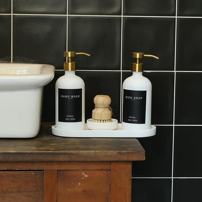 Ronasip Set of 5 Kitchen Soap Dispenser Set 16 Oz Glass Hand Dish Soap Dispenser - Image 3
