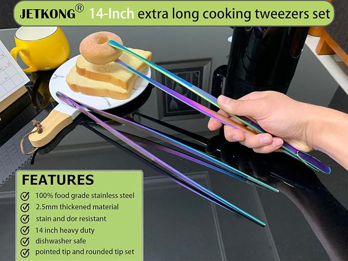 JETKONG 2 Pcs 14-Inch Culinary Tweezers Extra Long Food Tweezers Kitchen - Image 3