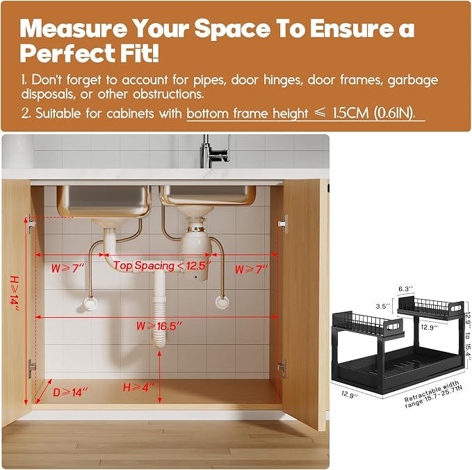 1 Pack-16"-26"W Expandable Under Sink Organizer - Image 2