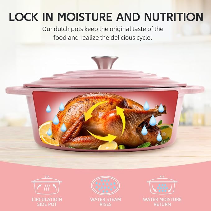5.5 Quart Oval Enameled Cast Iron Dutch Oven Pot - Image 8