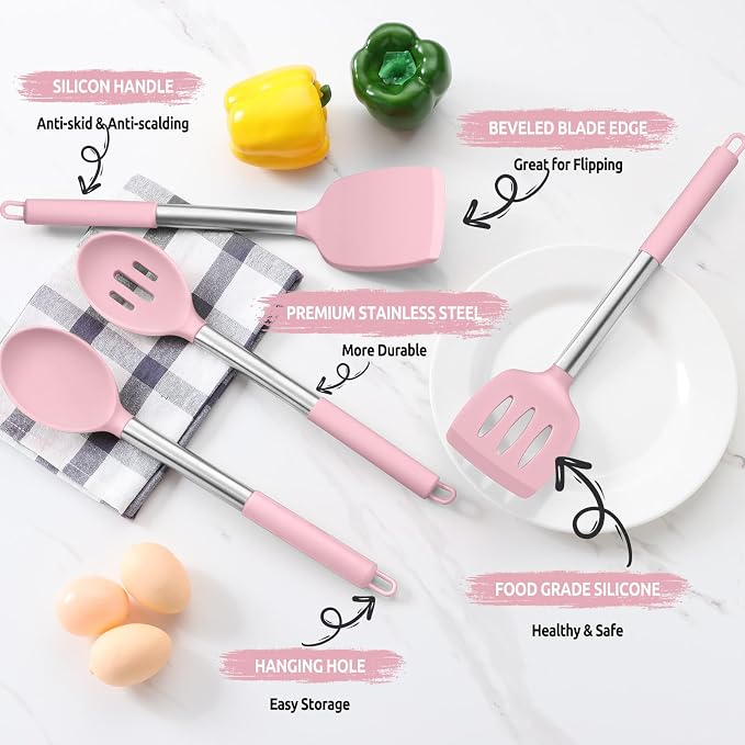 E-far Cooking Utensils Set of 4, Silicone Kitchen Utensils - Image 4