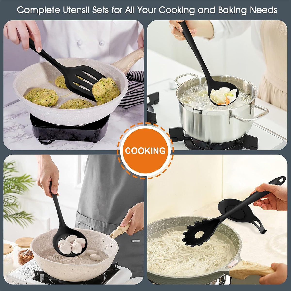 Kitchen Utensils Set, E-far 15-Piece Silicone Cooking Utensils with