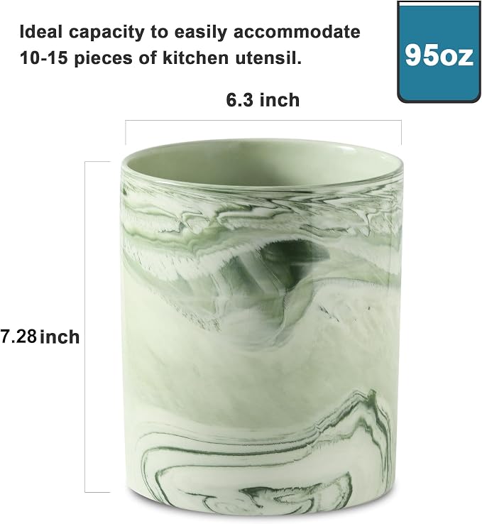 7.2 inch Large Utensil Holder for Kitchen Counter, Marble Utensil Crock Spatula - Image 3