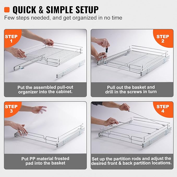 VEVOR 15.5" Wx21 Dx3.5 H Pull Out Cabinet Organizer, Heavy Duty Slide Out - Image 5