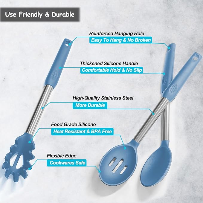 Silicone Spatula and Cooking Spoon, 5 Pack Solid & Slotted Spoons and Spatulas - Image 4