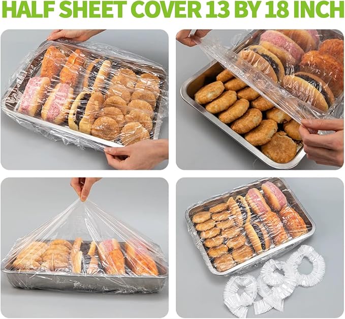 50 Pcs Half Sheet Cover 13 by 18 Inch, Elastic plastic food covers - Image 6