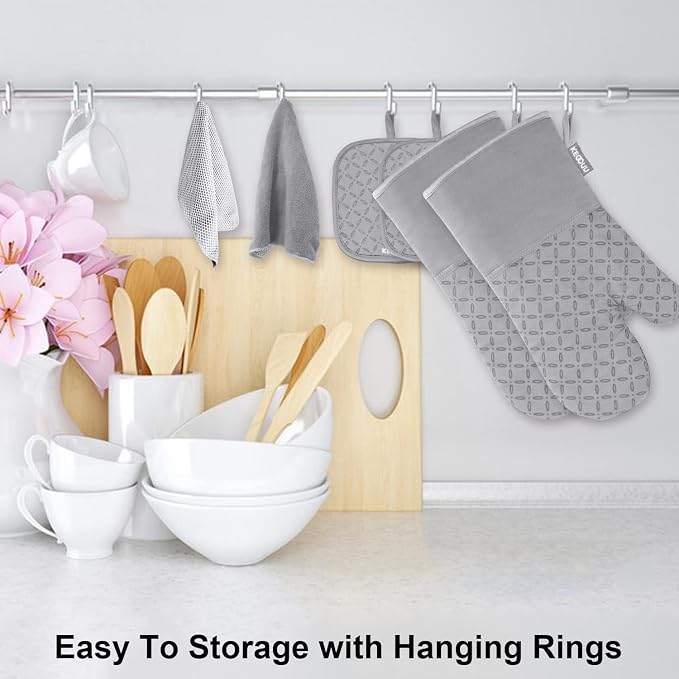 KEGOUU Oven Mitts and Pot Holders 6pcs Set, Kitchen Oven Glove High Heat - Image 3