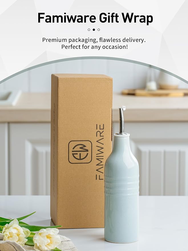 famiware Jupiter 16oz Ceramic Olive Oil Dispenser Bottle, Olive Oil and Vinegar - Image 8