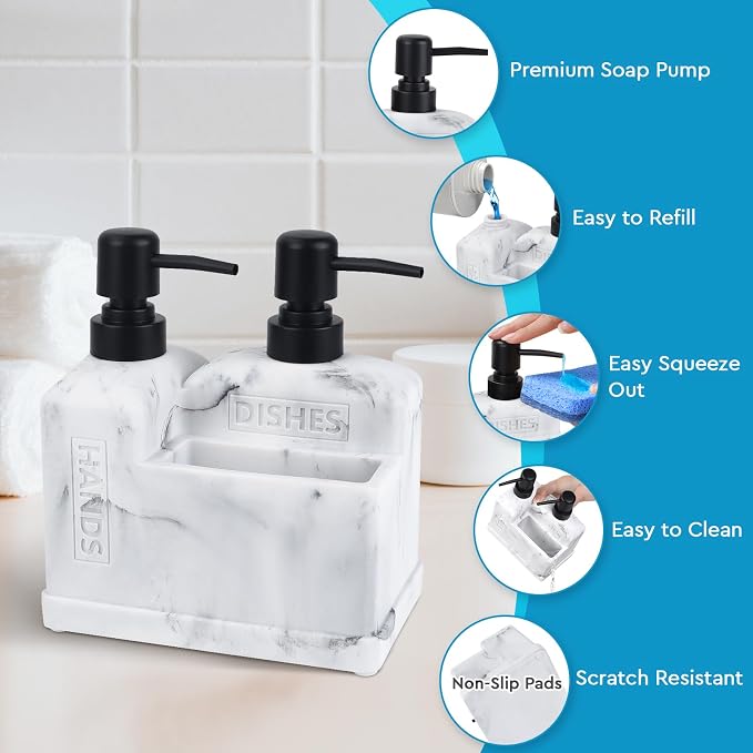 Kitchen Hand Soap and Dish Soap Dispenser Set, Dual Soap Dispenser - Image 4