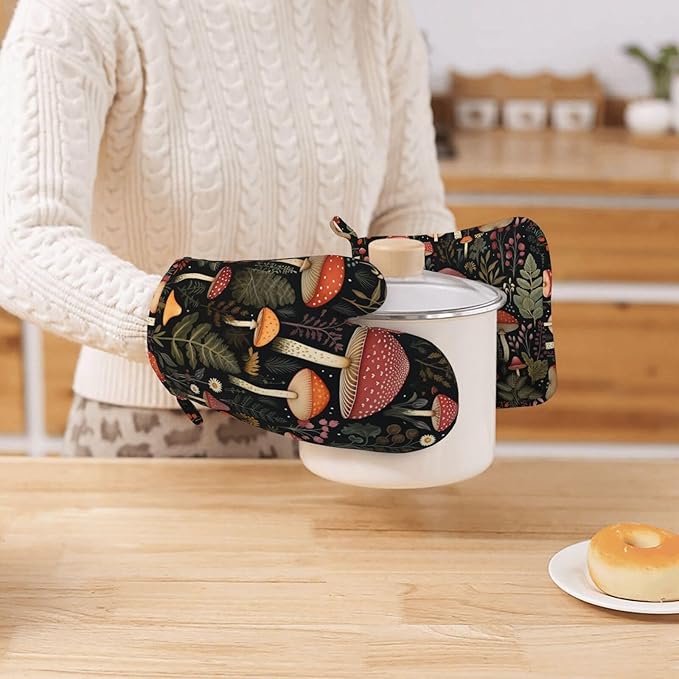 Oven Mitts and Pot Holders Mushroom Botanical Leaf Vintage Silicone Kitchen - Image 7