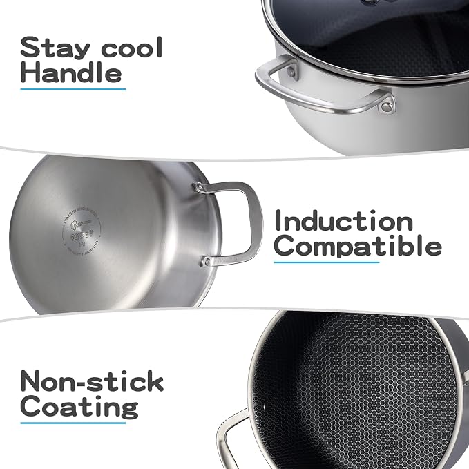 LOLYKITCH 5 QT Tri-Ply Hybrid Stainless Steel Non Stick Stock Pot - Image 4