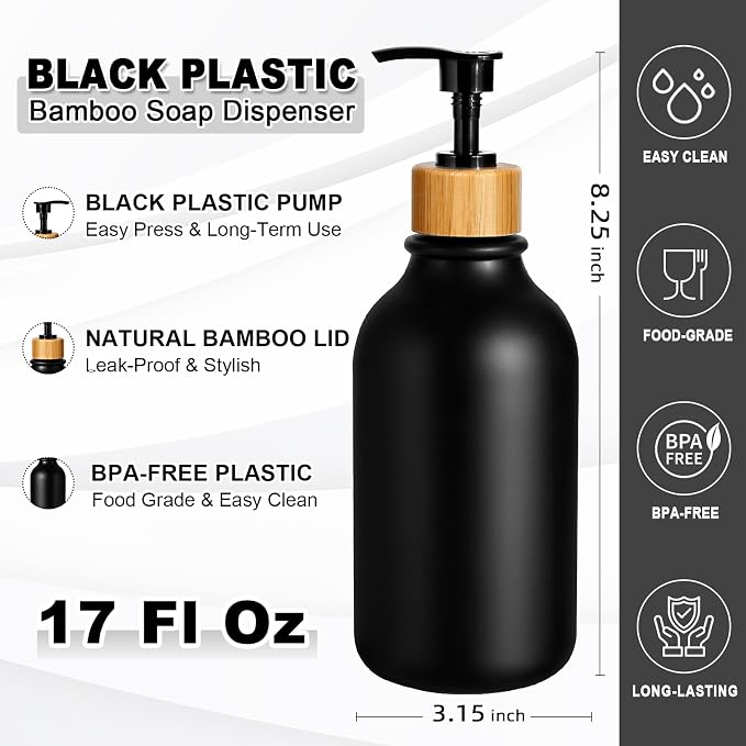 KASUNTING Black Soap Dispenser, 4 Pack Hand Soap Dispenser Bathroom - Image 3