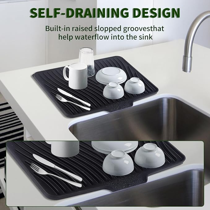 Silicone Dish Drying Mat 16x13, Food-Grade Silicone, Easy Clean Pad - Image 5