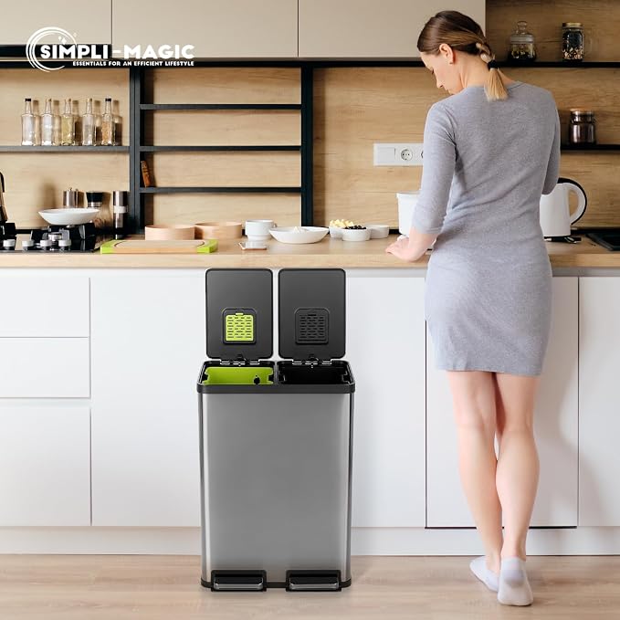 Simpli-Magic 16 Gallon Elegant Black Step Trash Can – Dual Compartment Kitchen - Image 9