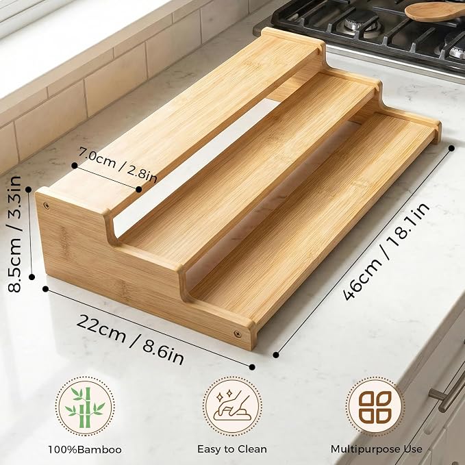 Spice Rack Organizer for Cabinet, 18in Bamboo Tiered Spice Rack，Used for - Image 2