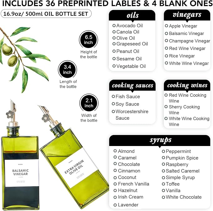 Olive Oil Dispenser Bottle for Kitchen, 16.9oz /500ml Cooking Vinegar Dispenser - Image 3