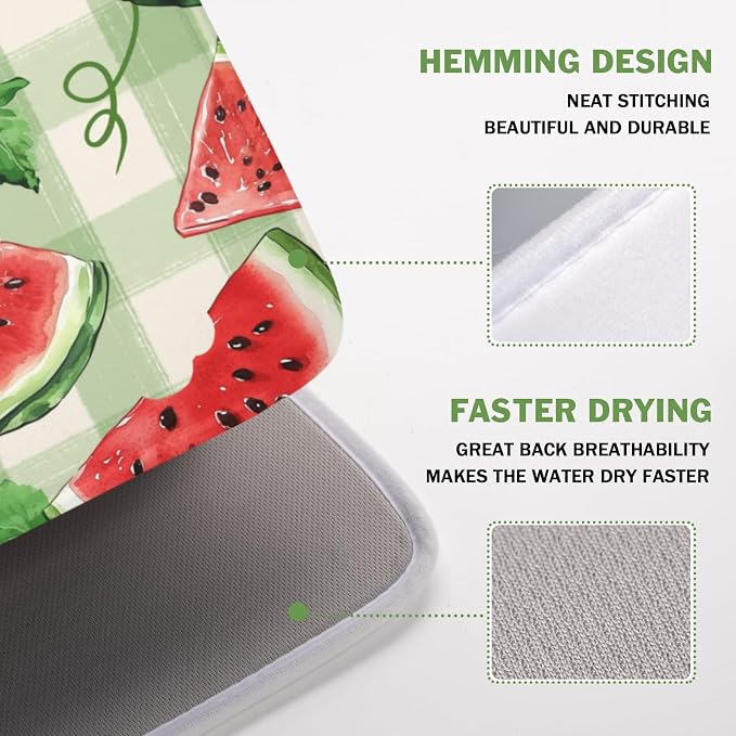 Summer Dish Drying Mat for Kitchen Counter Watercolor Watermelon Green Buffalo - Image 4