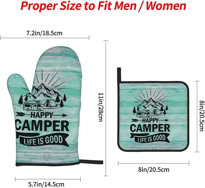 Happy Camper Oven Mitts and Pot Holders Sets of 4, Resistant Hot Pads - Image 3