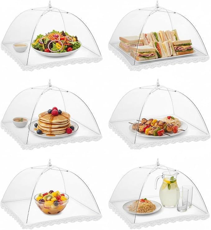 6 Pack Mesh Food Covers 17 Inch, Collapsible Umbrella Screen Covers by Winknowl