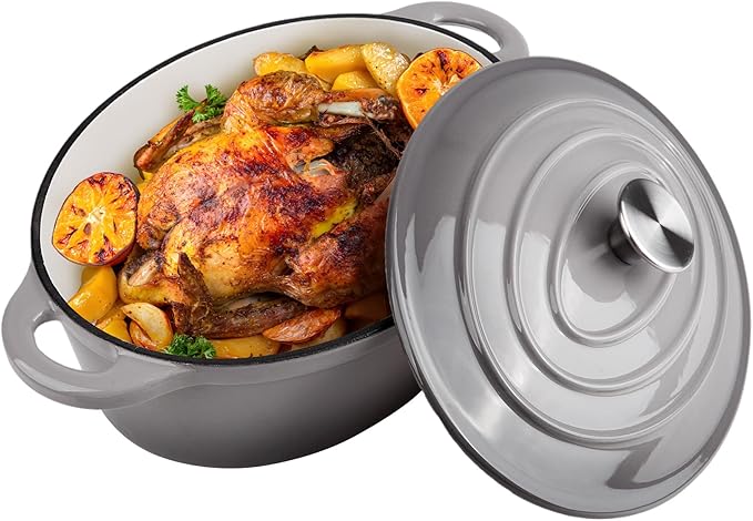 5.5 Quart Oval Enameled Cast Iron Dutch Oven Pot by Alathote