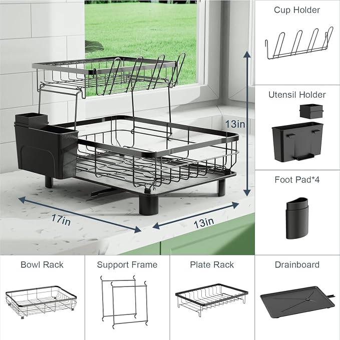 Small 2 Tier Dish Drying Rack, Space Saving Dish Racks - Image 6