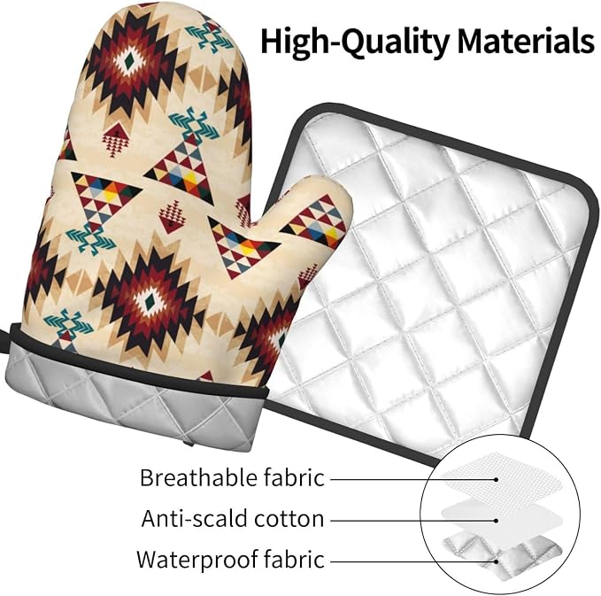 Southwestern Aztec Oven Mitts and Pot Holders Set of 3, Heat Resistant Non-Slip - Image 9