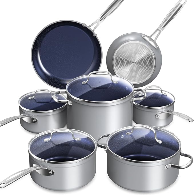 Nuwave Healthy Duralon Blue Ceramic Nonstick Cookware Set, Diamond Infused by NuWave