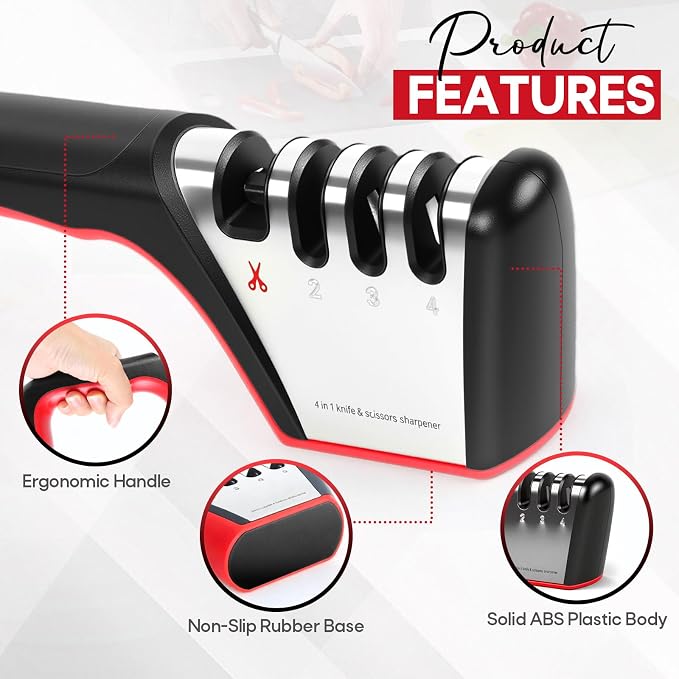 4-in-1 Knife Sharpener, Sturdy Manual Knife Sharpeners - Image 4
