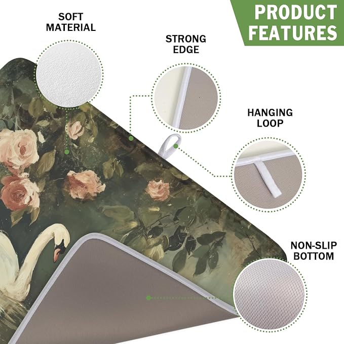 Swans Dish Drying Mat 18x16 Inch, Wildlife Aesthetic Dish Drainer Mats Summer - Image 3
