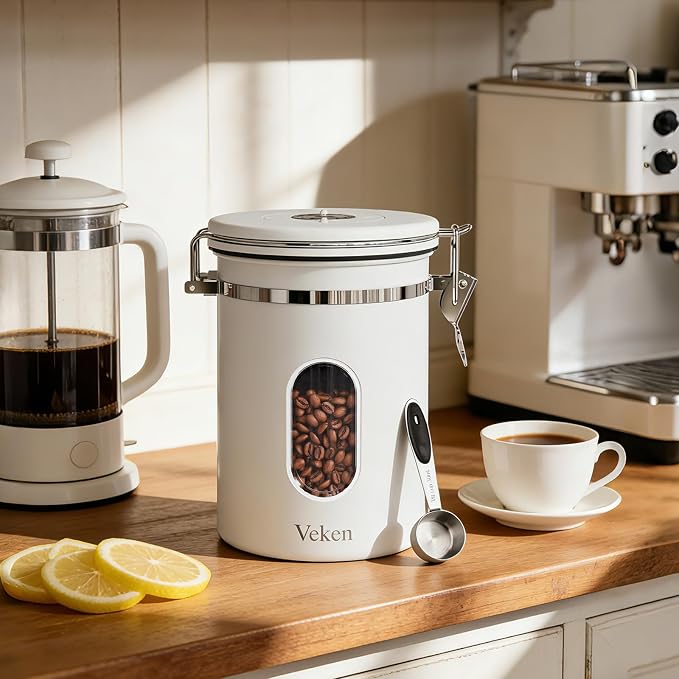 Veken Coffee Canister with Window, Airtight Stainless Steel Kitchen Food - Image 3