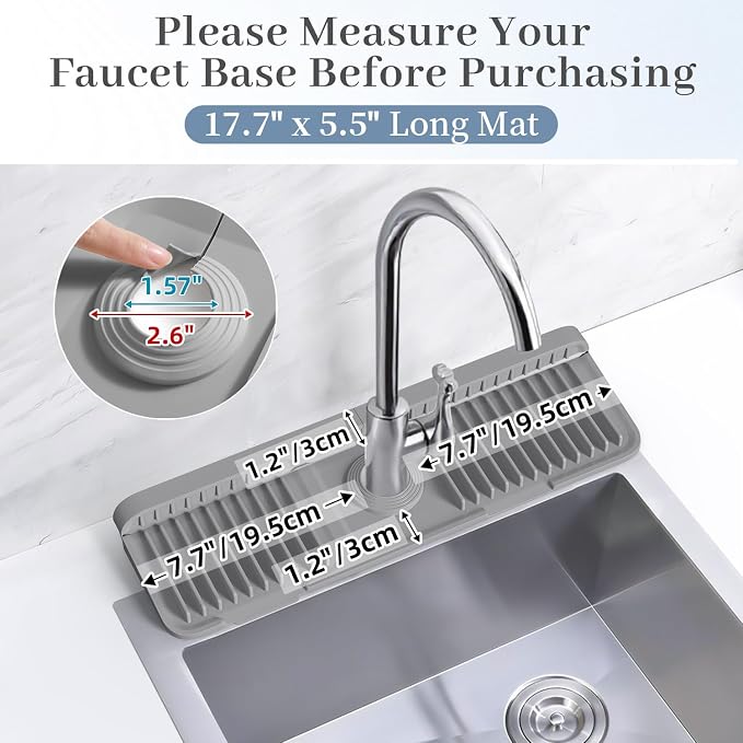 PoYang 17.7 inch Faucet Mat for Kitchen Sink Splash Guard, 7° Slope Silicone - Image 3