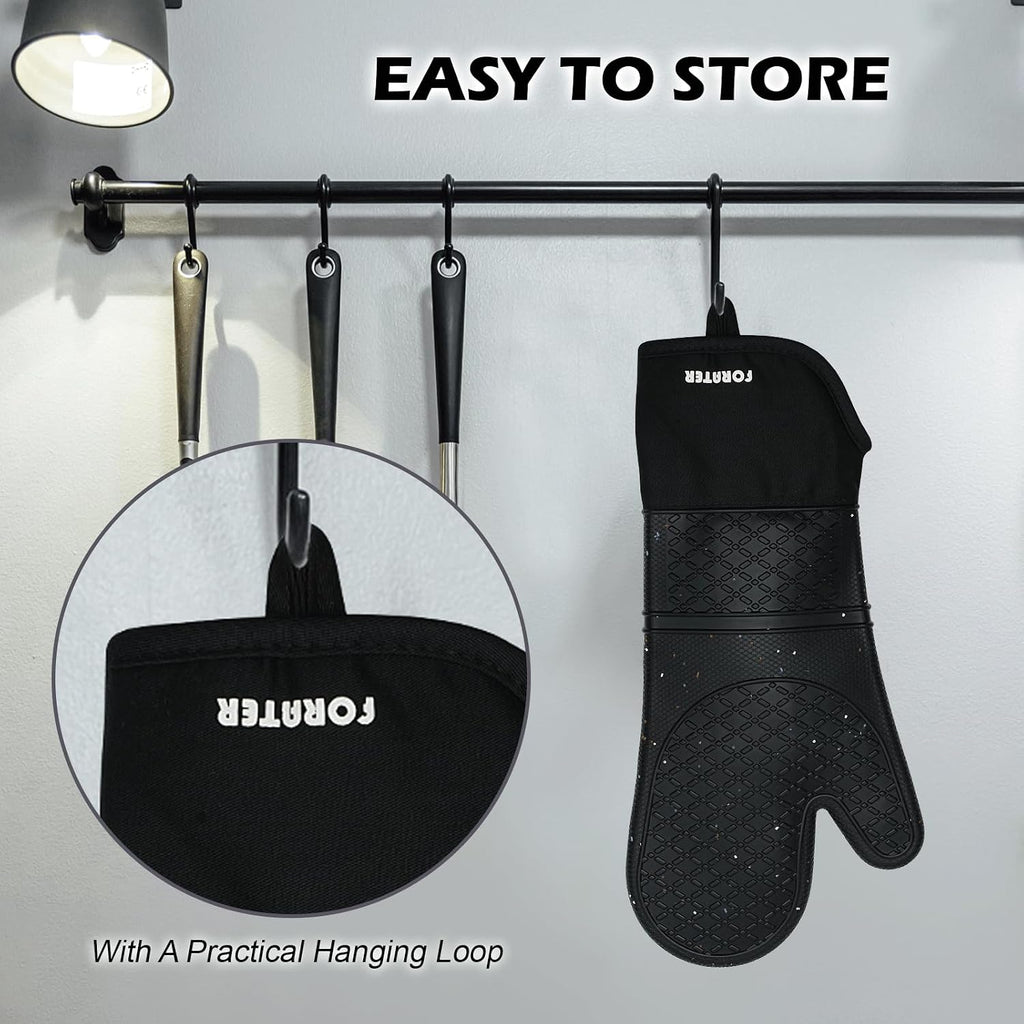 Extra Long Silicone Oven Mitts - Heat Resistant up to 500°F, 15''