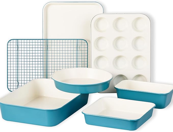 CAROTE 7-Piece Ceramic Baking Pans Set, Aluminized Steel Bakeware Sets by CAROTE