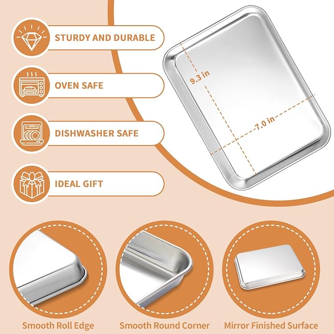 Stainless Steel Baking Sheet Set of 2, Deedro Cookie Sheet Metal Baking Pan - Image 2