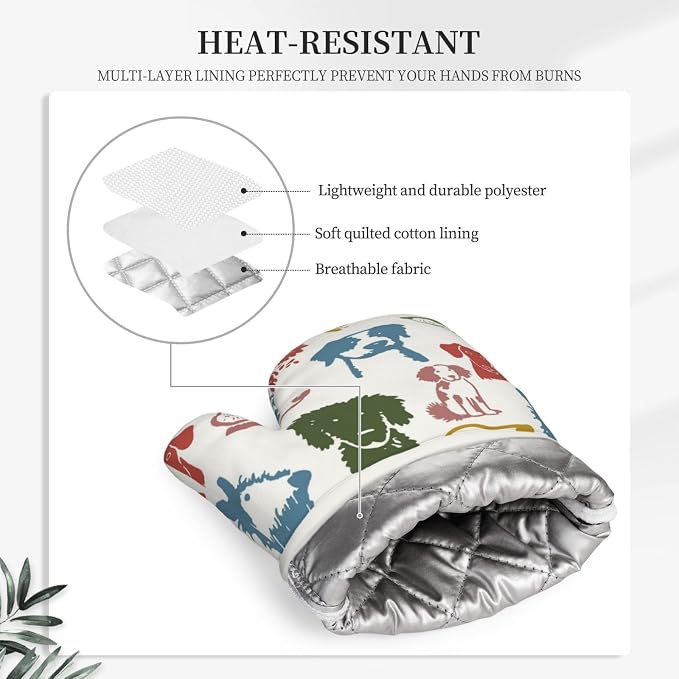 Cute Colorful Dog Puppy Silicone Oven Mitts Pan Mats Set of 2, Heat Resistant - Image 4