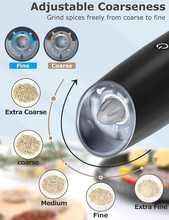 innhom Gravity Electric Salt and Pepper Grinder Set Salt Grinder Pepper Mill - Image 3