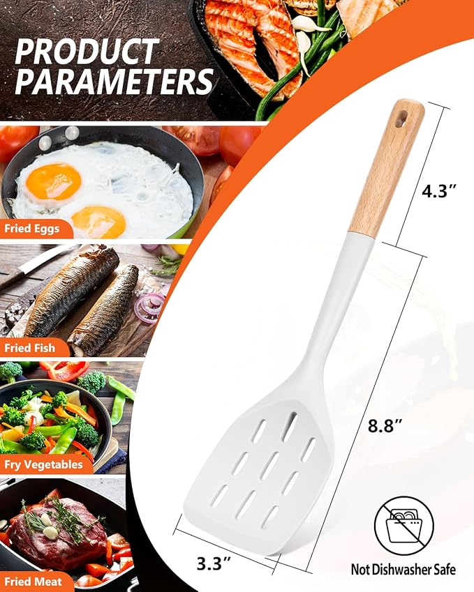 Pack of 2 Silicone Spatula, Non Stick Cooking Utensil Set Wooden Handle Kitchen - Image 2