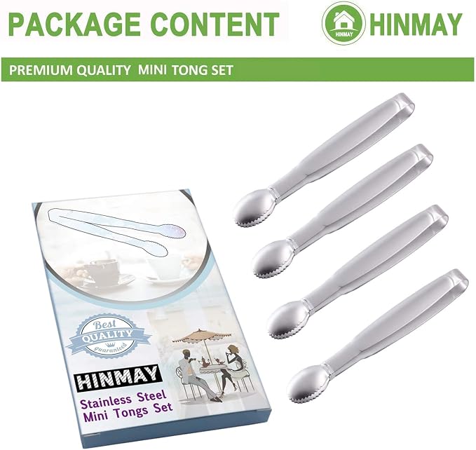 HINMAY 5" Mini Serving Tongs Set, Tiny Stainless Steel Small Tongs - Image 2