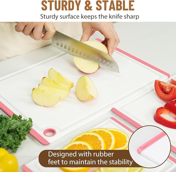Kikcoin Plastic Cutting Boards for Kitchen, 3-Piece Large Cutting Board Set - Image 6
