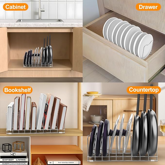 FLSEPAMB Pot Lid Organizer Pan Lid Organizer Kitchen Pot Lid Rack Suitable - Image 7