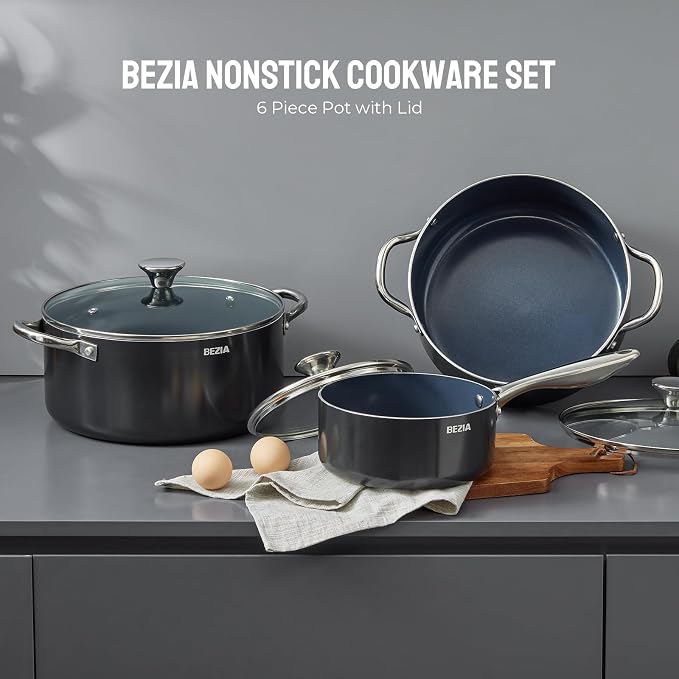 Induction Cookware Set 6-Piece, Stackable Kitchen Cooking Pots Set, 6qt 4.8qt & - Image 3