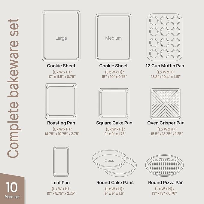 Baking Set – 10 Piece – Deluxe Non Stick Black Coating Inside and Outside – - Image 2