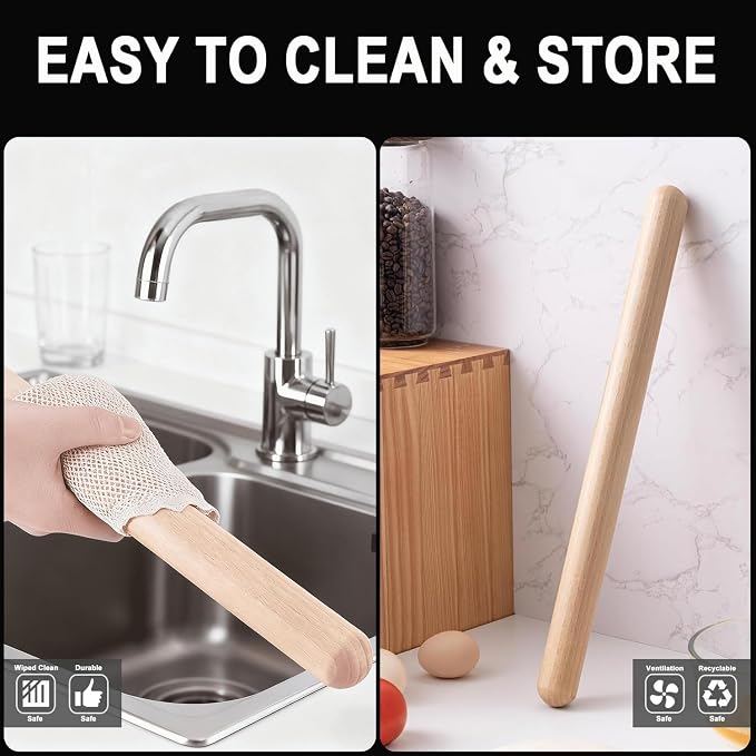 17.78 Inches French Rolling Pin, Extra-long Wood Rolling Pin - Image 5
