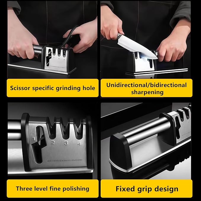 Knife Sharpeners, 4 in 1 Professional Chef's Kitchen Knife Accessories - Image 3