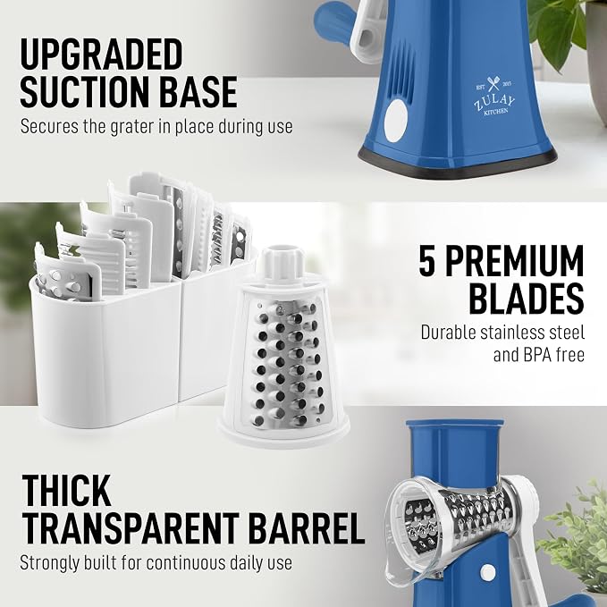 Zulay Kitchen Rotary Cheese Grater 5 Blade Cheese Shredder - Image 7
