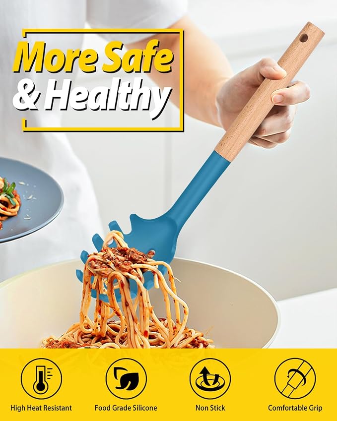 Silicone Pasta Fork and Ladle Spoon Set - Image 3