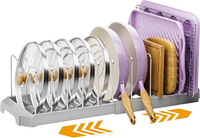 MUDEELA Pot Lid Organizer Rack for Cabinet, Expandable Pots and Pans Organizer by MUDEELA