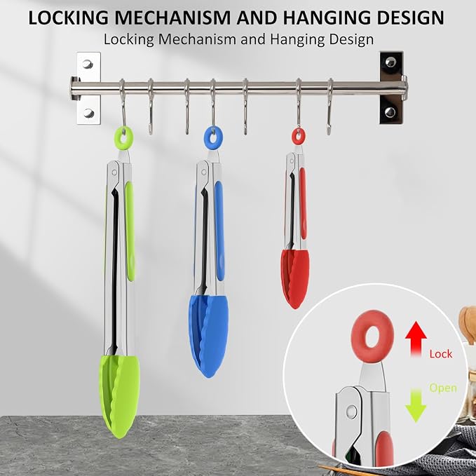 9 Pieces Silicone Tongs for Cooking 7, 12 inches Kitchen Tongs - Image 7